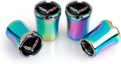 Inscape Data Tire Valve Stem Caps, Colorful Aluminum Alloy Tire Valve Caps,Corrosion Resistant Universal Stem Covers for Corvette Chevrolet C3 C4 C5 C7 Z06 Car Wheel Total 6pcs