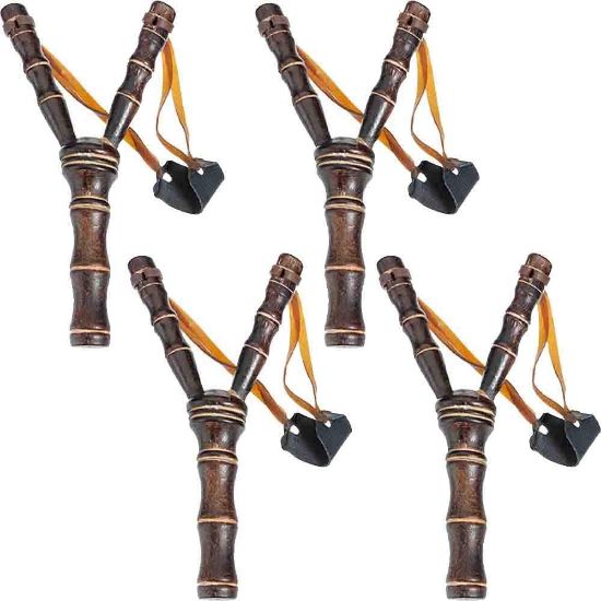 Inscape Data 4 Pack MU Wooden Slingshot Game Bow Catapult Bamboo Sling Shot Toys for Kids