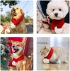 Inscape Data Christmas Dog Santa Hat with Scarf, Adjustable Santa Hat for Dog and Xmas Pet Knit Red Scarf with White Pompom Ball, Dog Winter Neck Warmer Scarf, Christmas Party Dressup