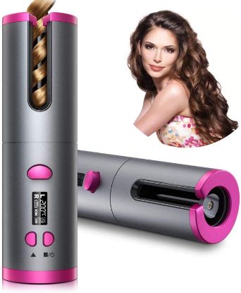 Cordless Automatic Curler Fast Heating Professional Ceramic Barrel 101 with LCD Display USB Rechargeable Anti-Tangle Hair Curling Wand, Adjustable Temperature & Timer, Portable Hair Styler